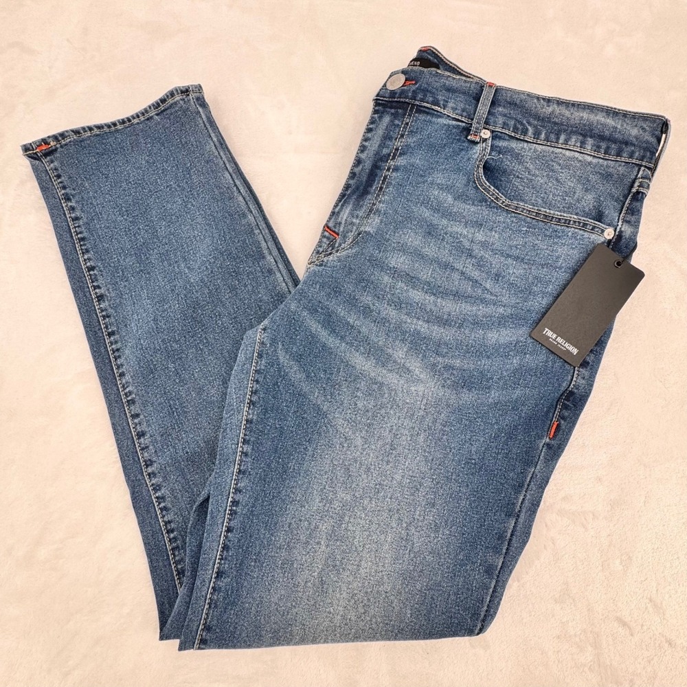 New True Religion Geno Relaxed Slim Jeans Men 40x32 Medium Spiced Orchard Wash